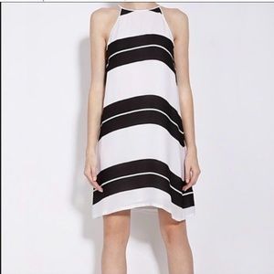 ALC Striped Silk Halter Swing Trapeze Slip Dress Black White Summer Sz M